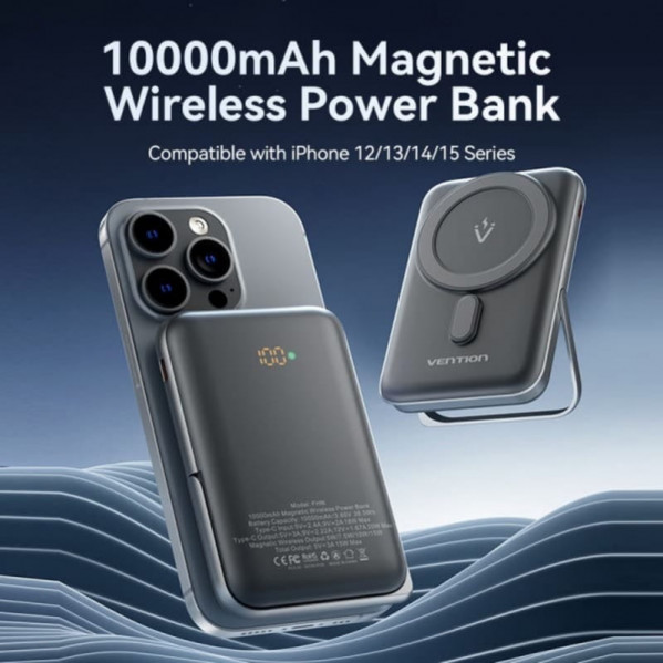 Універсальна мобільна батарея Vention Magnetic Wireless 10000mAh 20W Black (FHNB0)