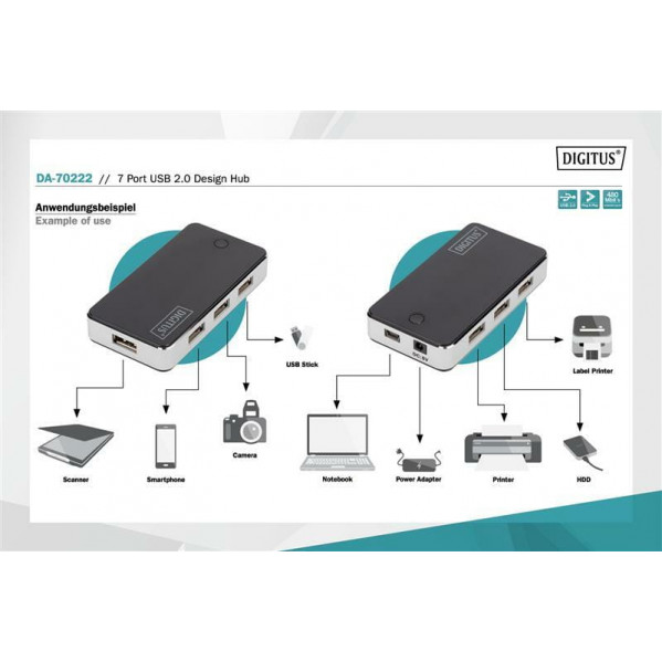 Концентратор USB 2.0 Digitus, 7xUSB 2.0 (DA-70222)