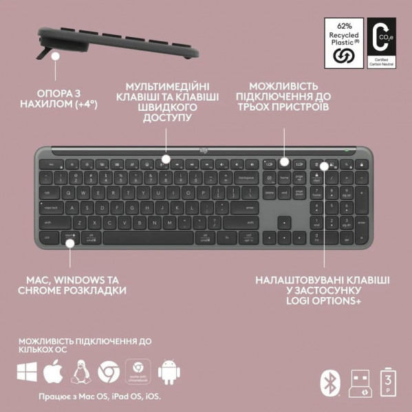 Комплект (клавіатура, миша) бездротовий Logitech Signature Slim Combo MK950 Graphite (920-012490)