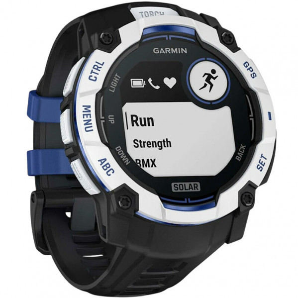 Смарт-годинник Garmin Instinct 3 50mm Solar Whitestone with Black/Bolt Blue Silicone (010-02935-43)