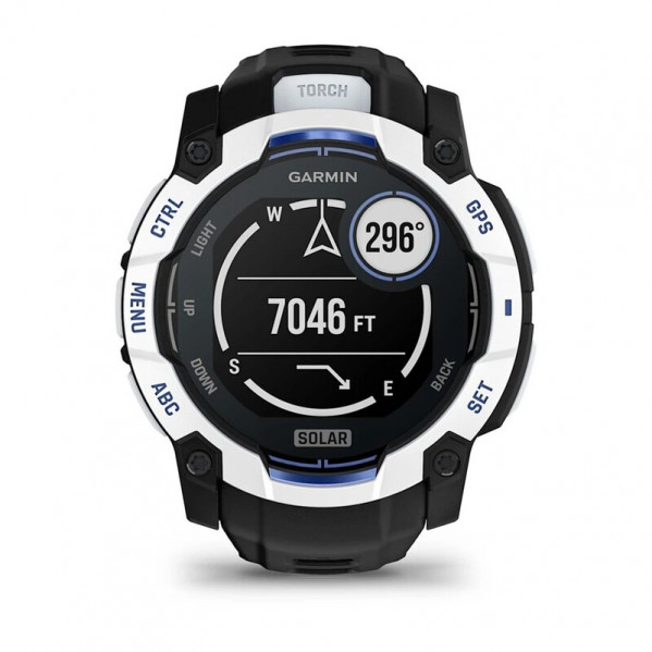 Смарт-годинник Garmin Instinct 3 50mm Solar Whitestone with Black/Bolt Blue Silicone (010-02935-43)