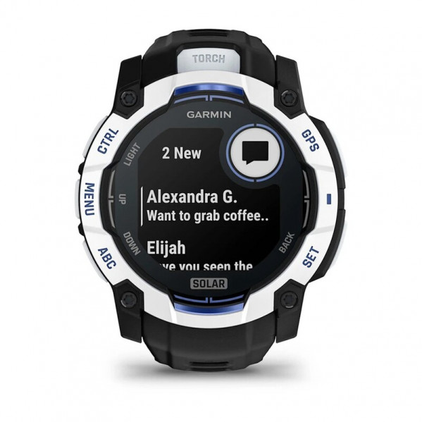 Смарт-годинник Garmin Instinct 3 50mm Solar Whitestone with Black/Bolt Blue Silicone (010-02935-43)