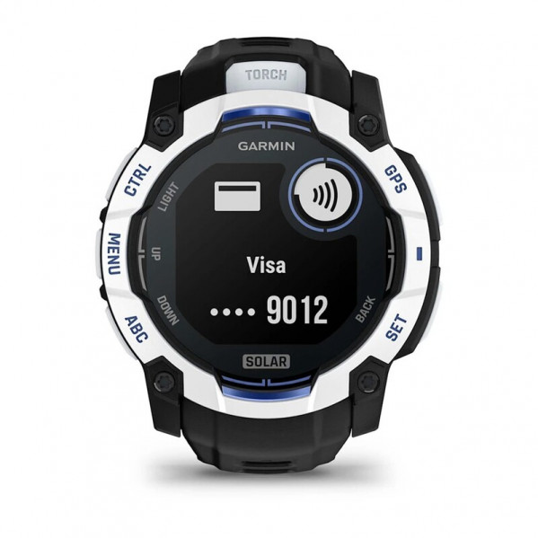 Смарт-годинник Garmin Instinct 3 50mm Solar Whitestone with Black/Bolt Blue Silicone (010-02935-43)