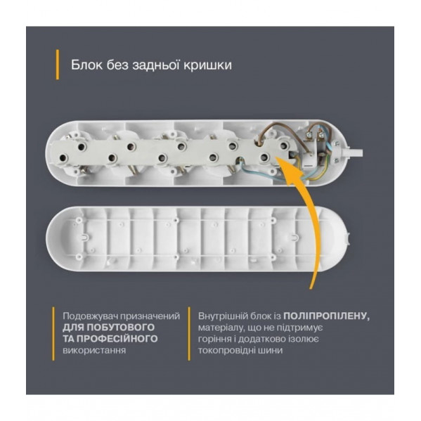 Подовжувач блоковий (PP) Electrum 5 розеток 3м із вимикачем та 2 Type-C + USB C-ES-1991