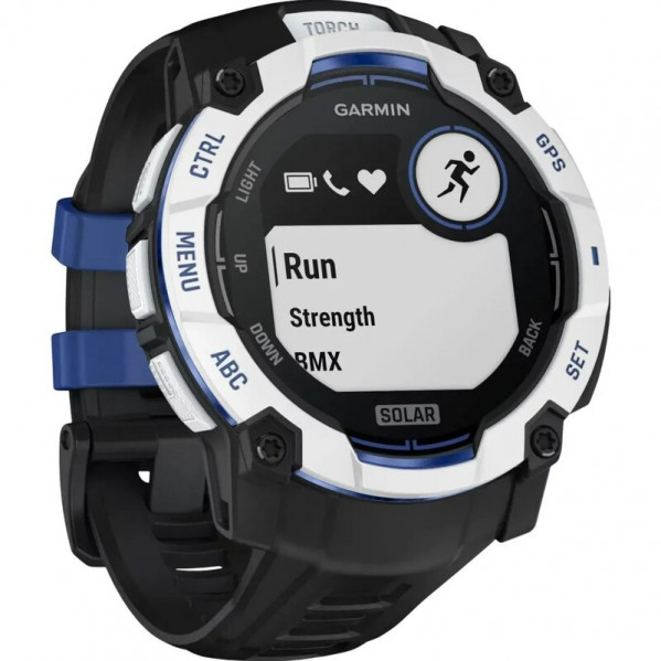 Смарт-годинник Garmin Instinct 3 50mm Solar Whitestone with Black/Bolt Blue Silicone Band (010-02935-03)