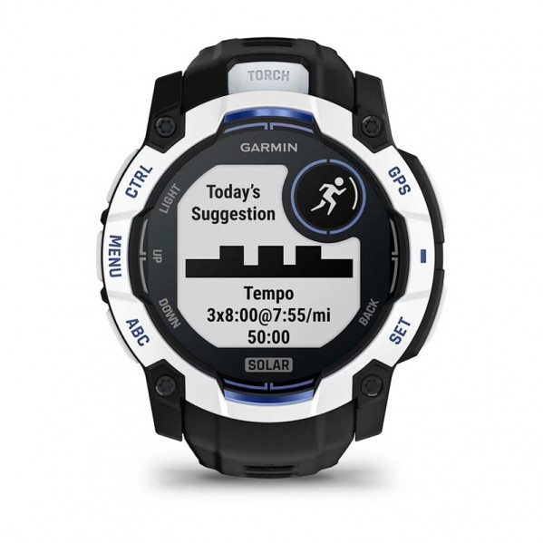 Смарт-годинник Garmin Instinct 3 50mm Solar Whitestone with Black/Bolt Blue Silicone Band (010-02935-03)