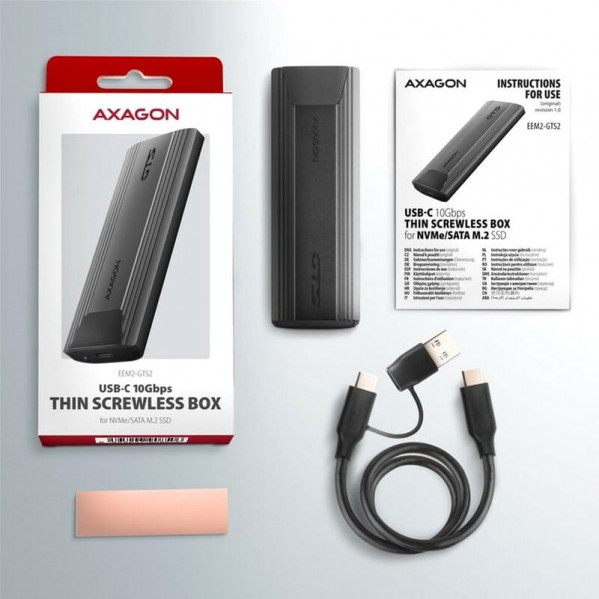 Зовнішня кишеня Axagon NVMe M.2 2230/2242/2260/2280 USB Type-C 3.2 Black (EEM2-GTS2)