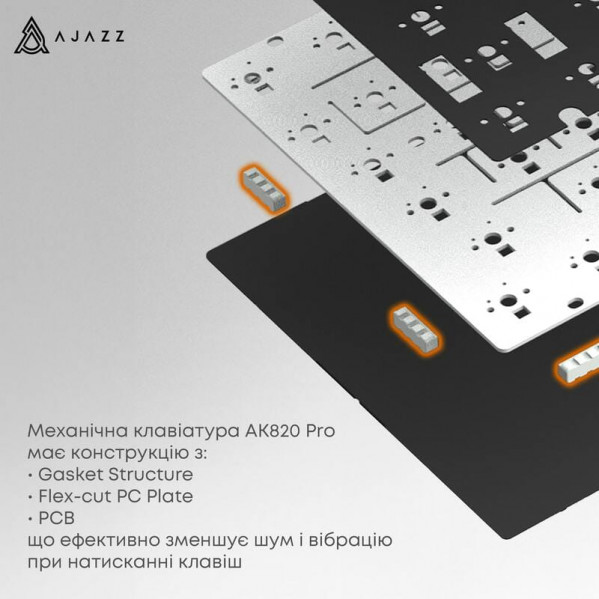 Клавіатура бездротова Ajazz AK820 Pro Flying Fish Switch Black RGB With Screen (AK820PRO-FF-BGY)