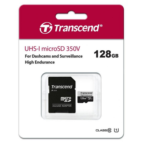 Карта пам`ятi MicroSDXC 128GB UHS-I/U1 Class 10 Transcend 350V + SD-адаптер (TS128GUSD350V)
