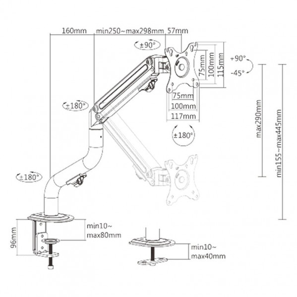 Настільне кріплення для монітора Brateck LDT71-C012N 17-32" Black (VESA100х100)