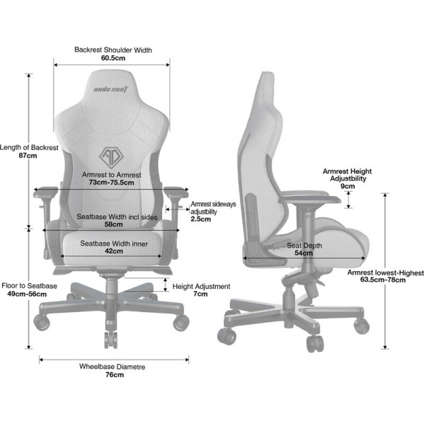 Крісло для геймерів Anda Seat T-Pro 2 Size XL Linen Grey/Black (AD12XLLA-01-GB-F)