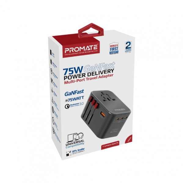 Зарядний пристрій Promate TripMate-GaN75 75W Black