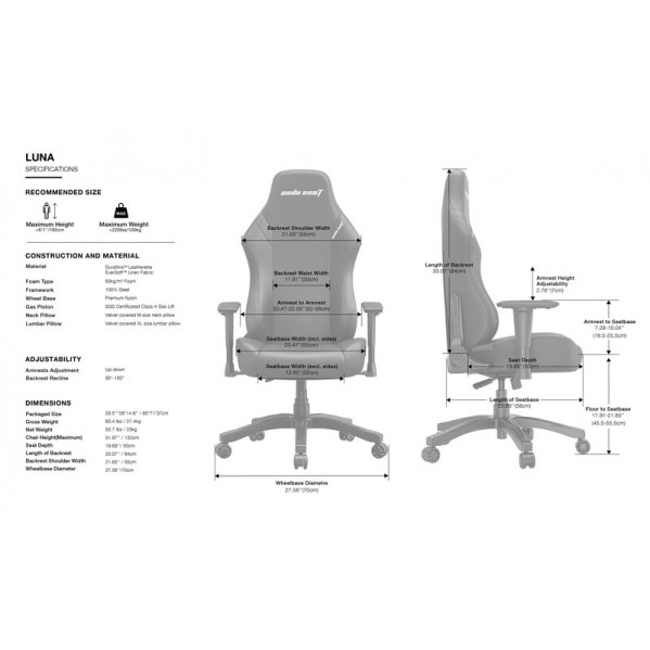 Крісло для геймерів Anda Seat Luna Size L Black (AD18-44-B-PV)