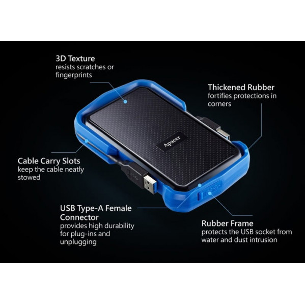 Зовнішній жорсткий диск 2.5" USB 2.0TB Apacer AC631 Black/Blue (AP2TBAC631U-1)
