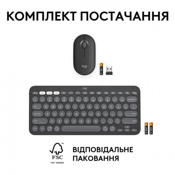 Комплект (клавіатура, миша) бездротовий Logitech Pebble 2 Combo Graphite (920-012239)