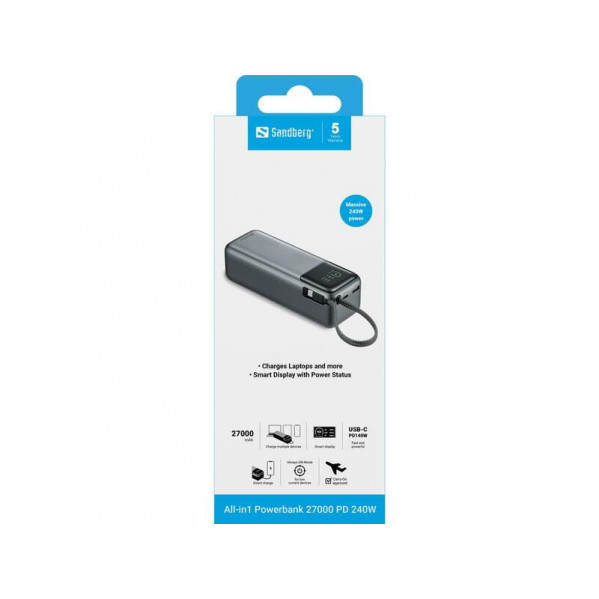Універсальна мобільна батарея Sandberg All-in1 27000mAh PD 240W Grey (421-31)