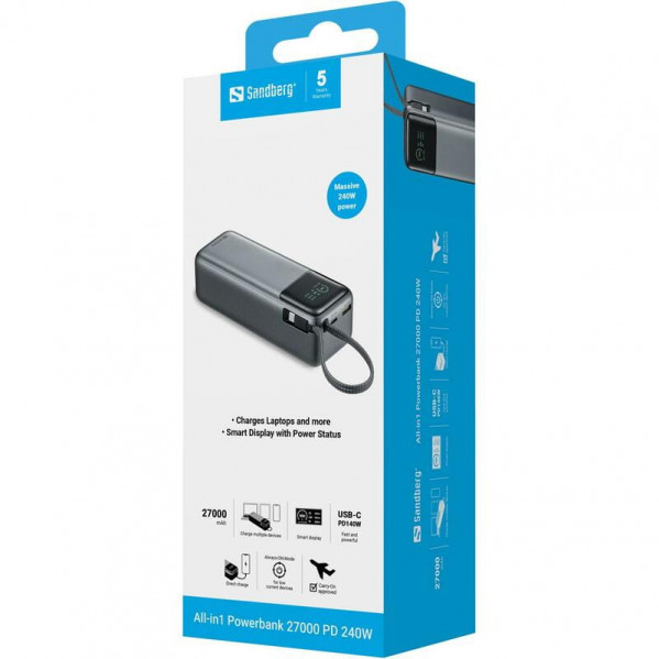 Універсальна мобільна батарея Sandberg All-in1 27000mAh PD 240W Grey (421-31)