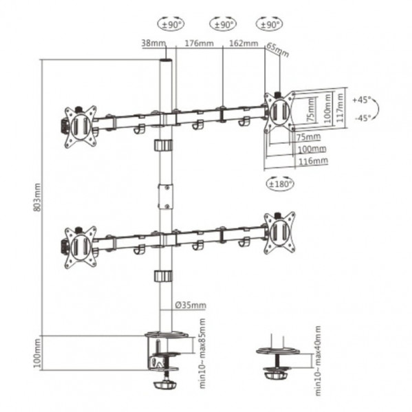 Настільне кріплення для монітора Brateck LDT66-C048 17-32" Black (VESA100х100)