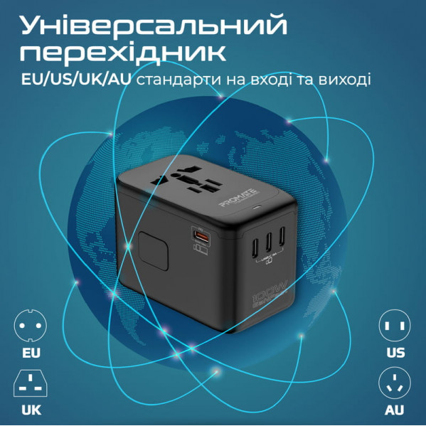 Зарядний пристрій Promate TripMate-GaN100 100W Black