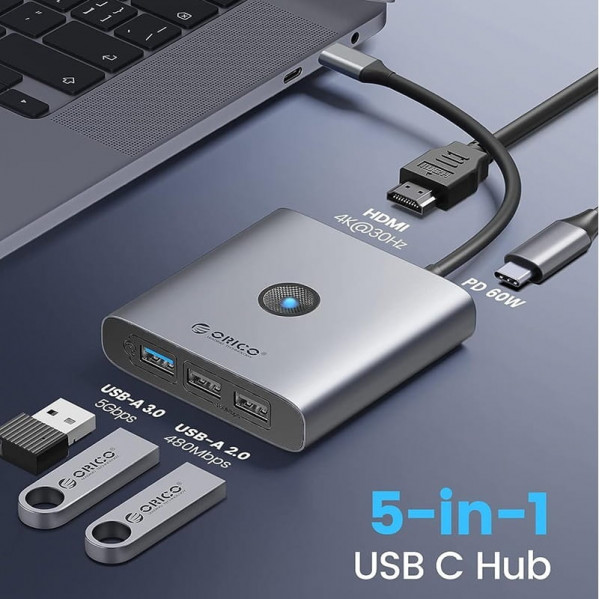 USB-хаб Orico FAX3-5P-GY-EP USB Type-C 3-в-1 Grey (CA914227)