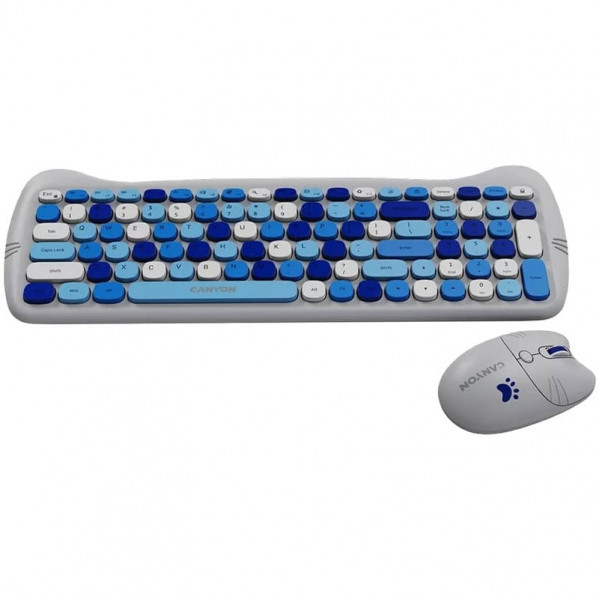 Комплект бездротовий (клавіатура, миша) Canyon HSET-W6 Kitty Edition Blue (CNS-HSETW6BL)