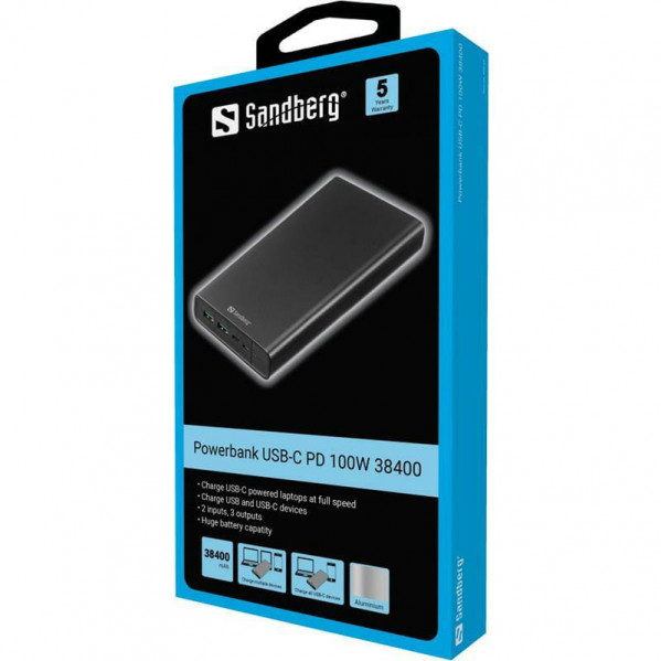 Універсальна мобільна батарея Sandberg Powerbank 38400mAh USB-C PD 100W Black (420-63)