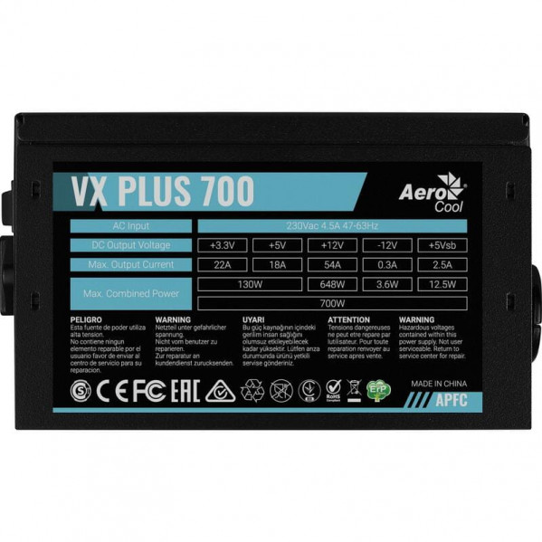 Блок живлення AeroCool VX Plus Stealth 700 (ACPN-VS70AEY.12) 700W